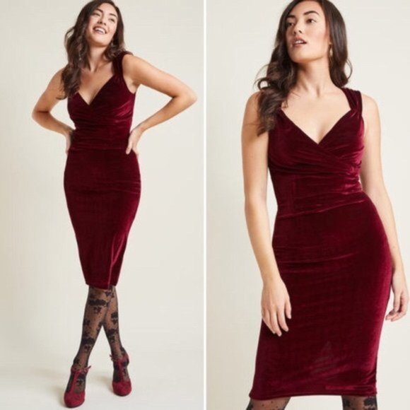 NWT ModCloth Steady Merlot Velvet Pinup Dress XL - Picture 2 of 8
